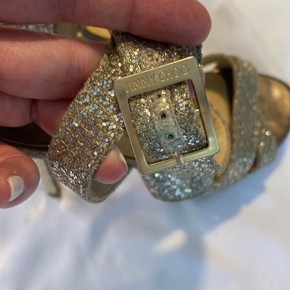 Jimmy Choo Silver Glitter Platform Stiletto Strappy Sandals - Picture 7 of 13